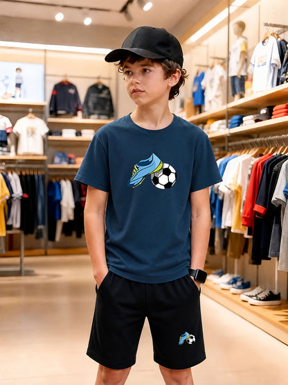 Boys' Casual Cotton T-Shirt & Shorts Set for Spring Summer