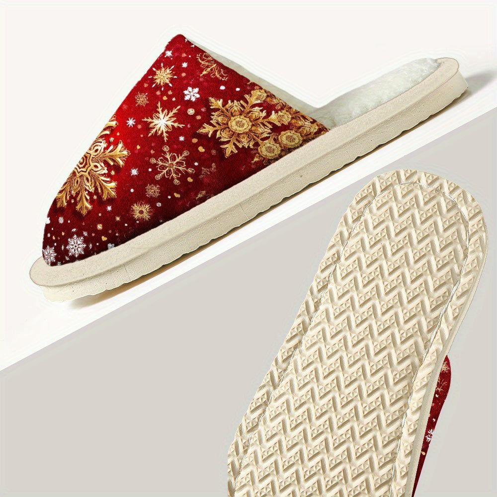 Red Snowflake Print Shoes, Soft and Durable, One Pair, Suitable for Couples, Comfortable and Non-Shedding, Perfect for Halloween and Christmas, Super Comfortable Indoor Shoes, Wear Indoors and Outdoors, Soft Plush Lining for