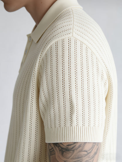 Men'S Summer Knitted Polo Shirt | Breathable Striped Design, Casual Lapel Collar, Short Sleeves, Three-Button Closure, Slim Fit, Ideal For Business Casual And Travel - ayq