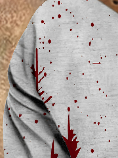 Men'S Plus Size Long Sleeve Henley Shirt with Forest & Deer Application, 100% Polyester Knit Fabric, Regular Fit Sporty & Party Top with Collared Neck and Slight Stretch - Printed Design