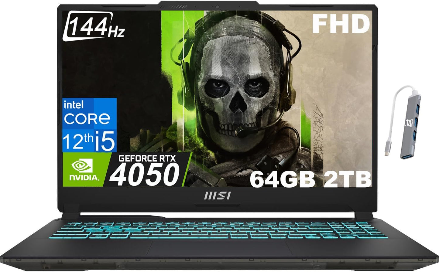 MSI Cyborg 15 Thin GF63 Gaming Laptop (15.6" FHD 144Hz, Intel Core I7-12650H, 32GB DDR5 RAM, 1TB SSD, Geforce RTX 4060 8GB), Webcam, Backlit KB, Wifi 6, Ethernet, IST Cable, Win 11 Home, 2023, Black