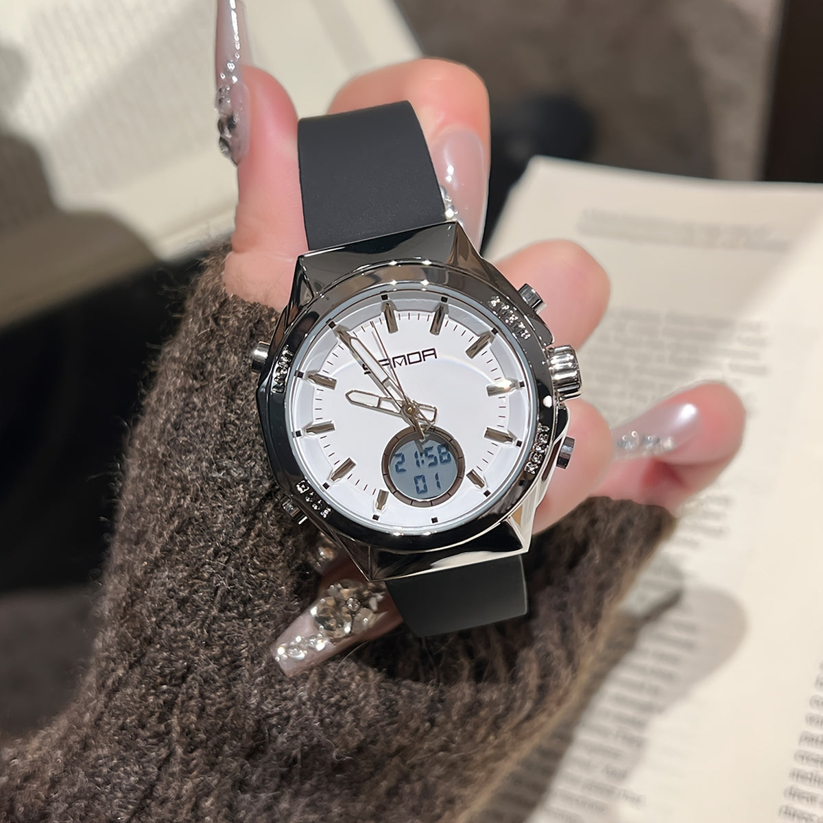 Minimalist Women's Digital Watch with Silicone Band and Alarm