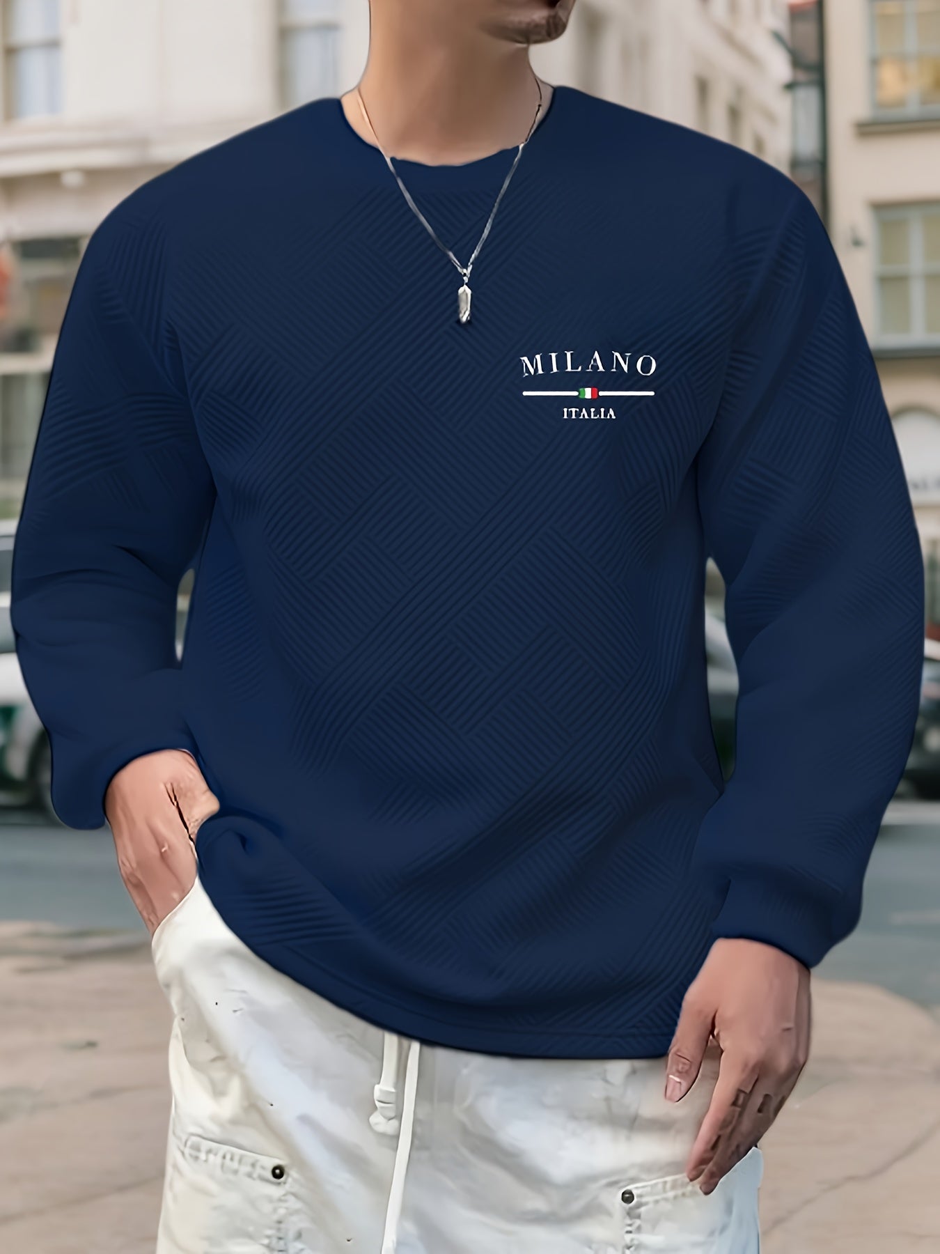 Men'S Casual Long Sleeve Crew Neck Sweatshirt | Heavyweight Geometric-patterned, Regular Fit, Ideal for Spring/Fall