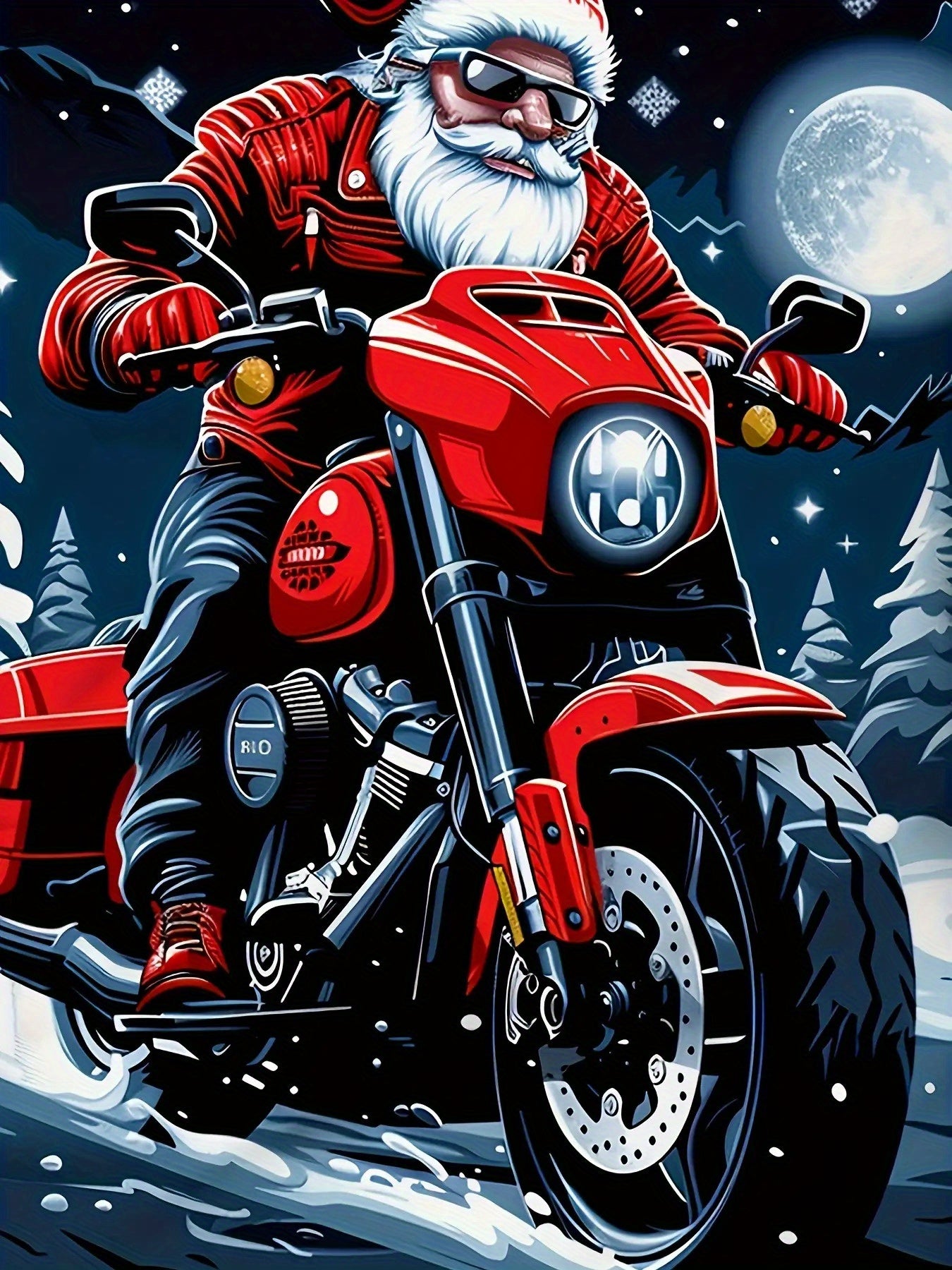 Boys' Santa Claus Motorcycle Graphic T-Shirt - 3D Print Plaid Casual Short Sleeve Tee with Snowy Night Scene, Red Motorcycle & Santa Hat, All-Season Comfort Fit for Outdoor Play & Holiday Fun, Motorcycle T Shirt, Outdoor Play