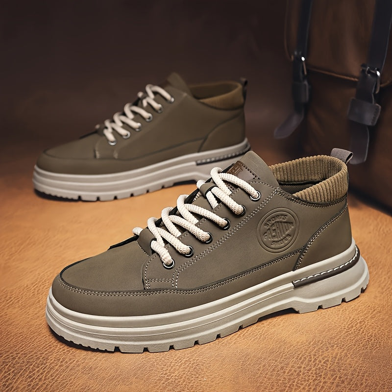 Plus Size Men's Casual Low-Top Motorcycle Boots, All-Season PU