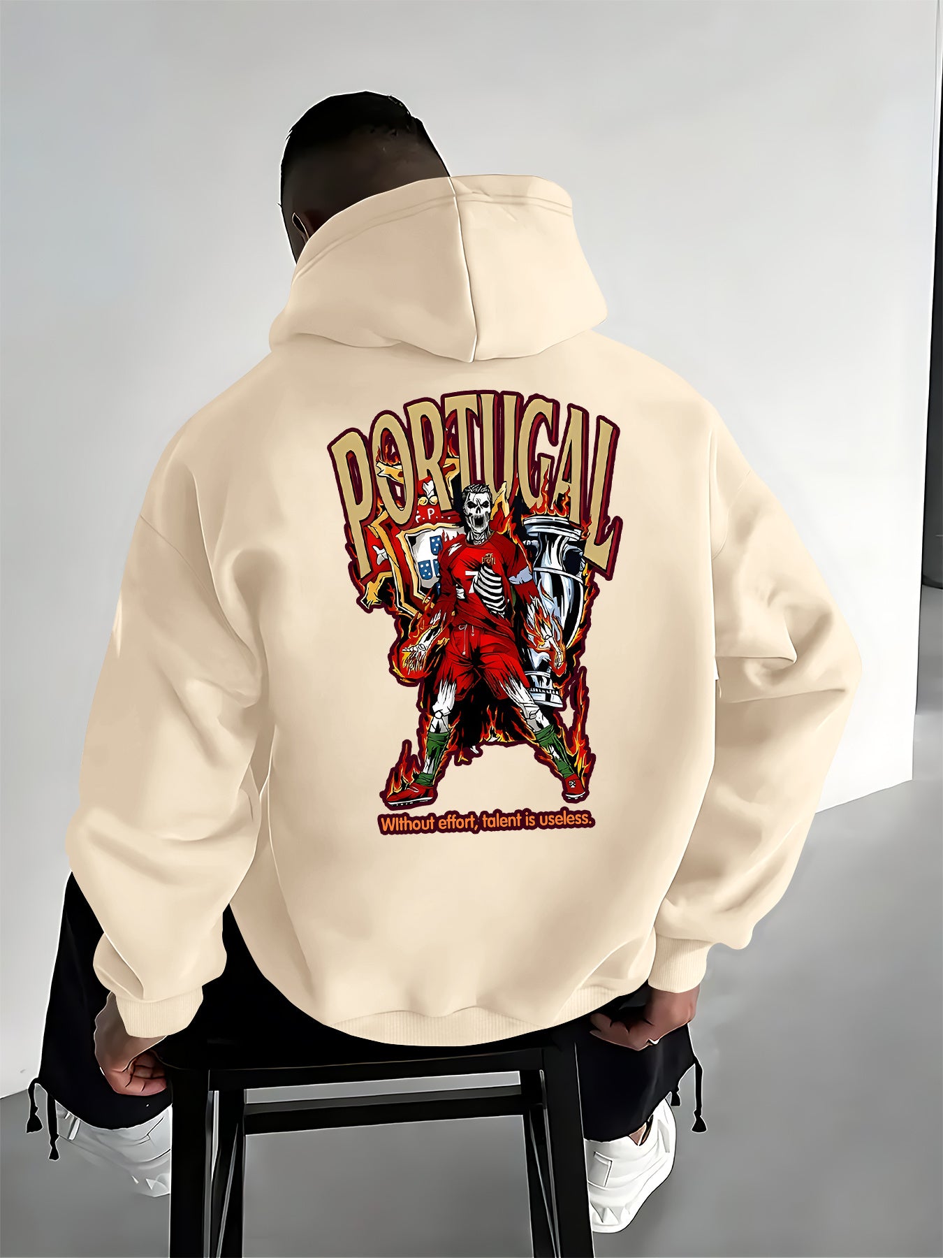 Men's Casual Hooded Pullover with Portugal Football Print