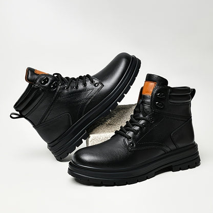 Men's All-Season Preppy Leather Ankle Boots with Rubber Sole