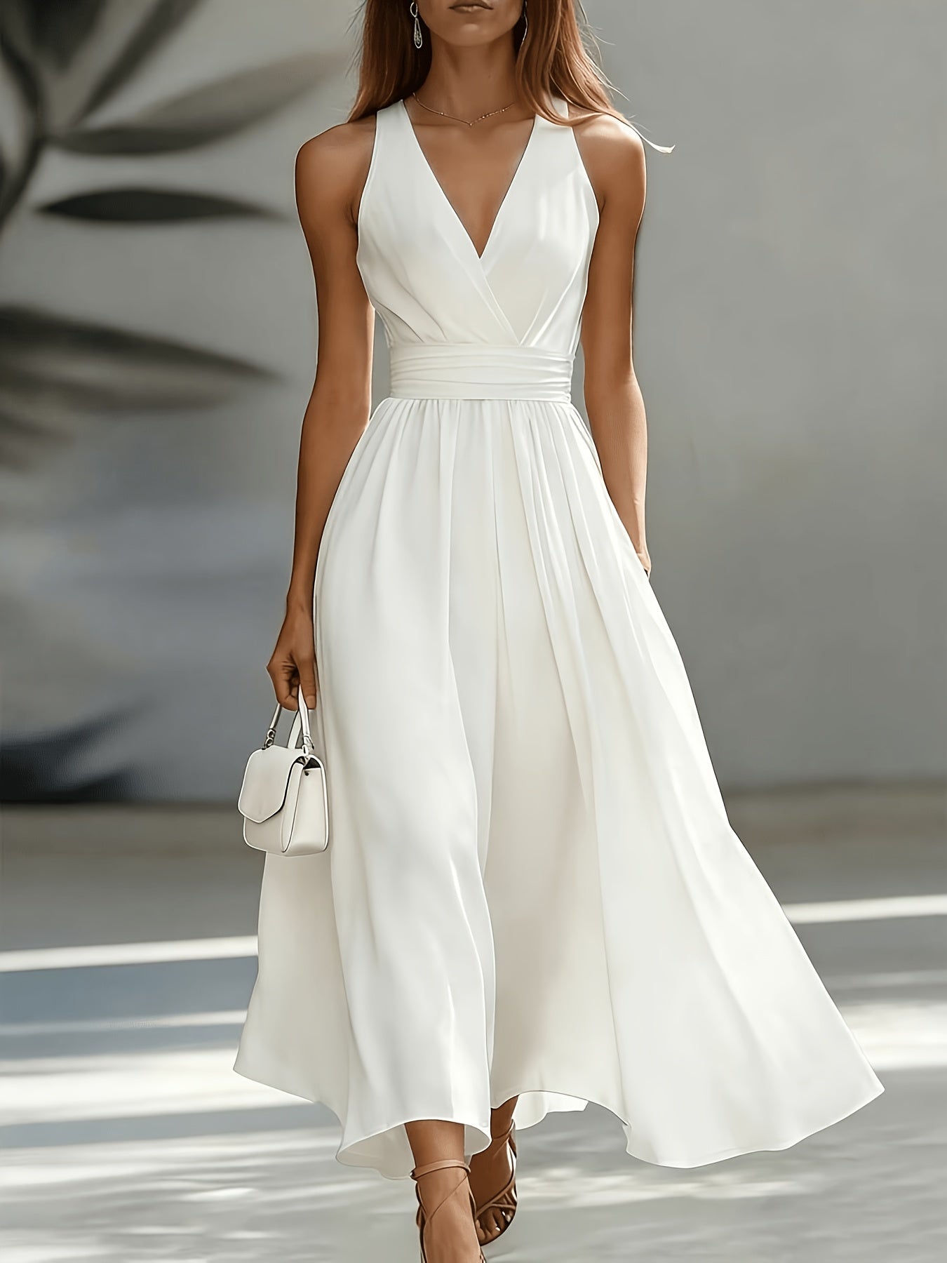 Elegant Sleeveless A-Line Midi Dress for Women, Summer Style