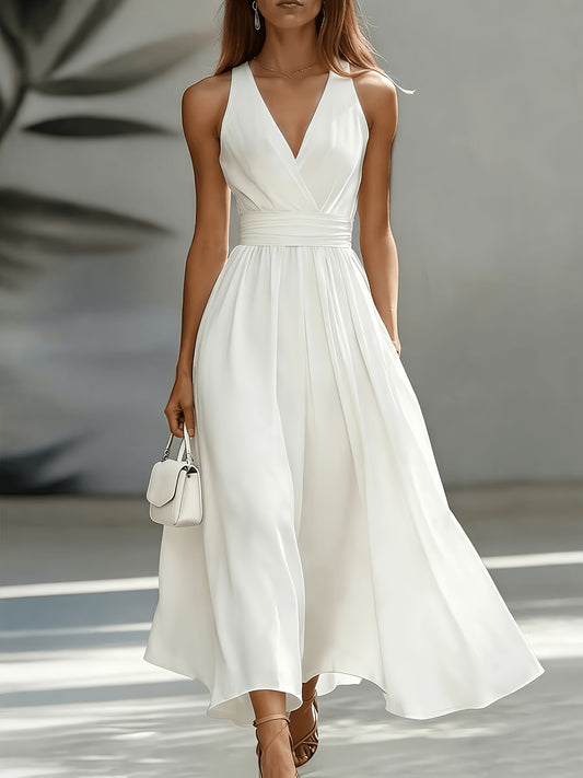 Elegant Sleeveless A-Line Midi Dress for Women, Summer Style