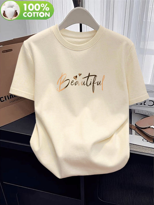 Women's Casual Cotton T-Shirt, Summer Short Sleeve, Breathable Fit - ayq