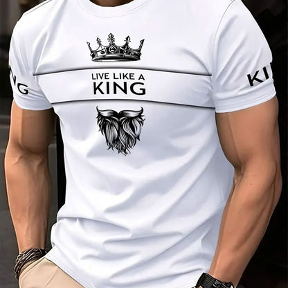 Men'S Casual Short Sleeve T-Shirt - Breathable Summer Tee with Crown  Wings Graphic, Regular Fit Round Neck, Lightweight Comfort for Casual Attire, Comfortable Clothing   Stylish Casualwear   Breathable Fabric