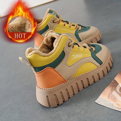 Women's Winter Thermal Snow Boots With Fleece Lining, Height Increasing Platform Thick Sole Comfortable Lace Up Mid Tube Boots