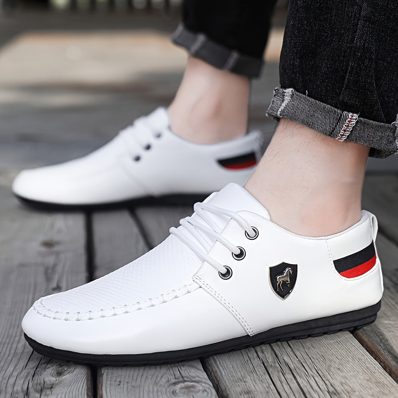 KOONEXY Men'S White Casual Sneakers with Black And Red Accents - Low-Top Lace-Up Design, Breathable Fabric Lining And Durable PVC Sole, Suitable for All Seasons for a Comfortable Experience - Versatile Street Style Shoes for - ayq