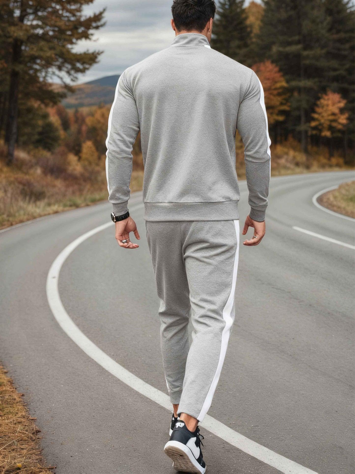 Men's Casual Athletic Tracksuit Set with Stretch Polyester