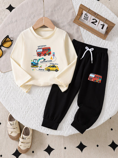 Boys' Casual Cotton Long Sleeve T-Shirt & Pants Set - Spring/Fall