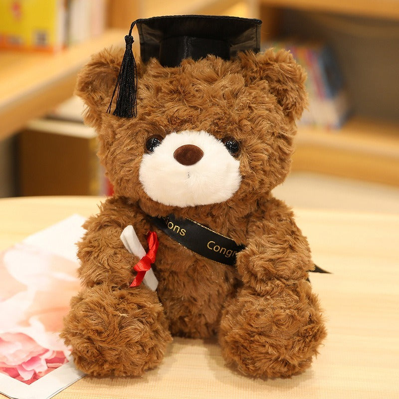 1pc Plush Teddy Bear with Graduation Cap | Soft Polyester Fiber, Cute Bear Doll for Graduation Gifts from Kindergarten to University, Memorabilia for Graduation Ceremonies