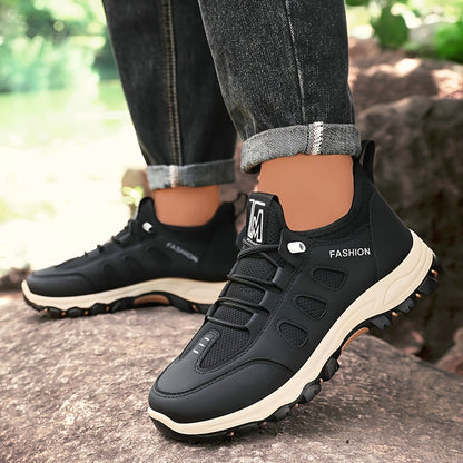 Men's Breathable Casual Running Shoes - All-Season, Stylish Lace-Up Sneakers with Rugged Tread for Hiking  Casual Attire, Brown