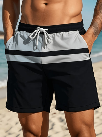 Men's Lightweight Polyester Beach Shorts with Color Block Design