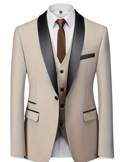 Men's 3-Piece Suit Set - Blazer, Vest & Trousers for Business & Weddin