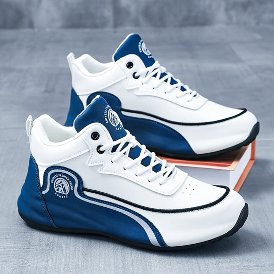 Men'S Lightweight Breathable Running Shoes - Classic Low-Top Design with Thick Cushioned Sole, White  Navy Blue Striped  Graphic Pattern, Lace-Up Closure for Hiking, Casual  Outdoor Wear - Spring/Fall Fashion Sneakers, Hik