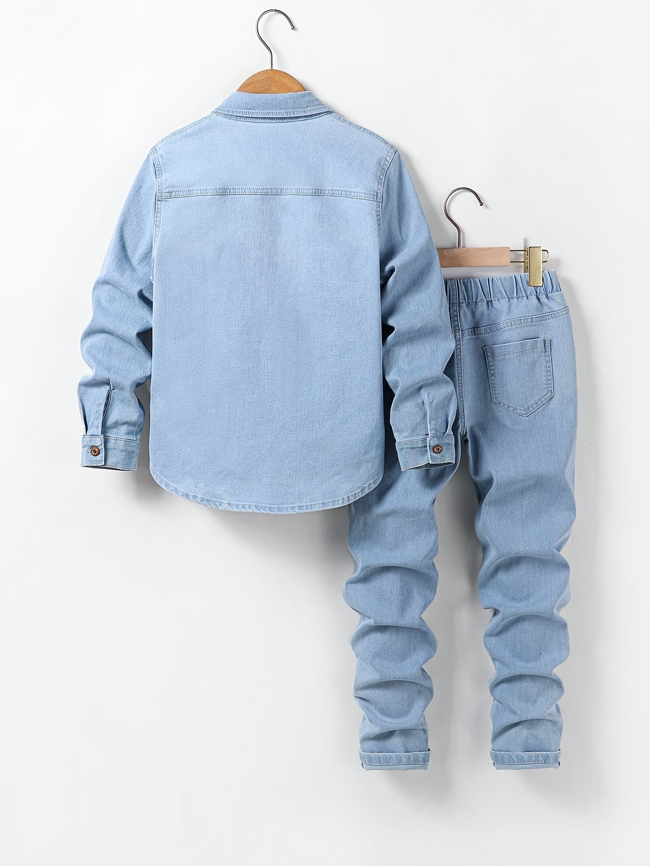 Boys' Light Blue Denim Two-Piece Set with Elastic Waistband