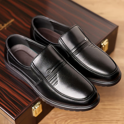 Men's Casual Slip-On Cowhide Leather Shoes - Breathable All-Season