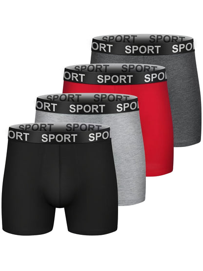 Men's 4-Pack Cotton Stretch Trunk Underwear with Wide Elastic Band