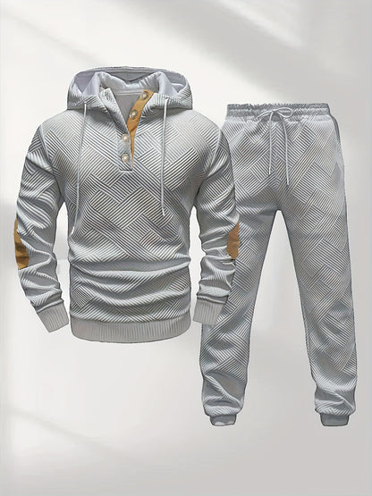 Men's Casual Fashion Set Knit Jacquard Hoodie and Pants 2pcs Set