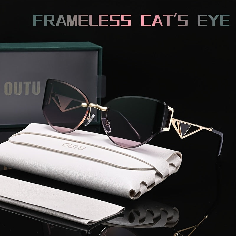 Cat-Eye Rimless Women's Glasses with Hollow-Out Metal Temples