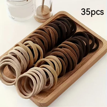 28/35pcs Solid Color Elastic Hair Ties - Durable Ponytail Holders