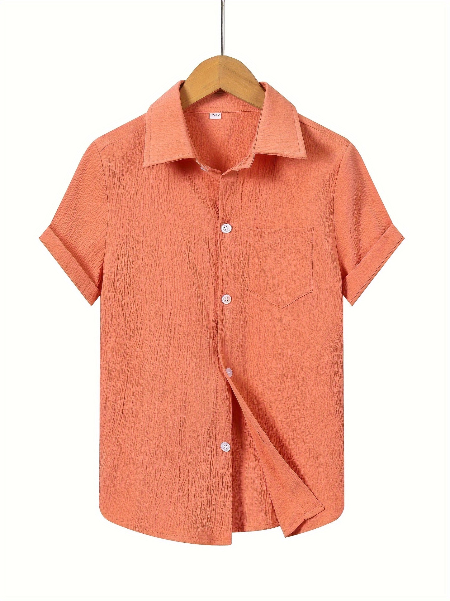 Boys' Casual Short Sleeve Solid Color Shirt with Stretch Fabric