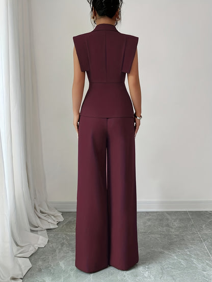 Elegant Women's Casual Set, Including a Sleeveless Top and Elastic Waist Pants, Suitable for Work, Vacation, Afternoon Tea, Parties, and Spring/summer Wear