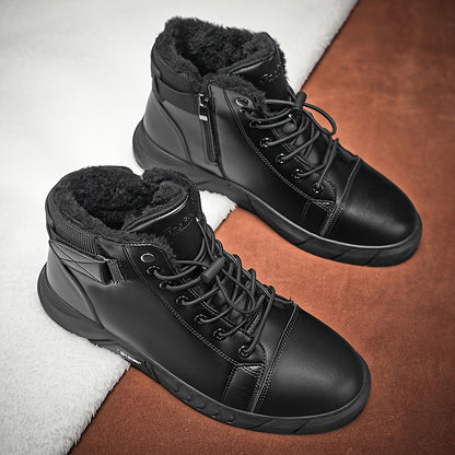 Men's Casual High-Top Hiking Boots with Warm Fleece Lining