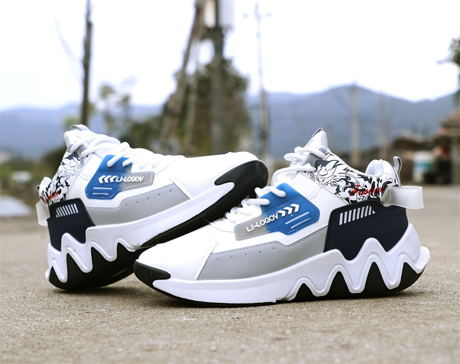 Men's High-Top Basketball Sneakers, Preppy Street Style, Solid Color with Cartoon  Stripes, All-Season Lace-Up Sports Shoes, Faux Upper, Fabric Inner, Rubber Sole, for Running, Hiking  Casual Wear, Outdoor Activities Shoes