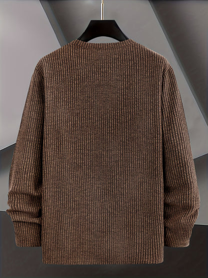 Men's Casual Knit Sweater - Spring/Fall Ribbed Crew Neck Top