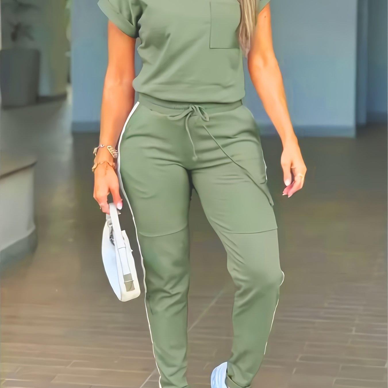 Women'S Casual Solid Color Patchwork Outfit for Spring And Summer