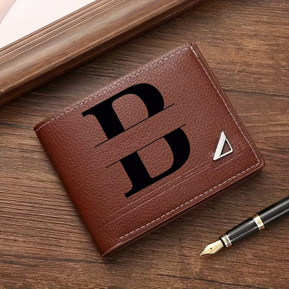 Custom Letter Solid Color Men's Wallet, Black Stylish Foldable Card Holder, Casual Men's Coin Purse, Suitable as a Birthday Gift for Husband, Holiday Anniversary Gift