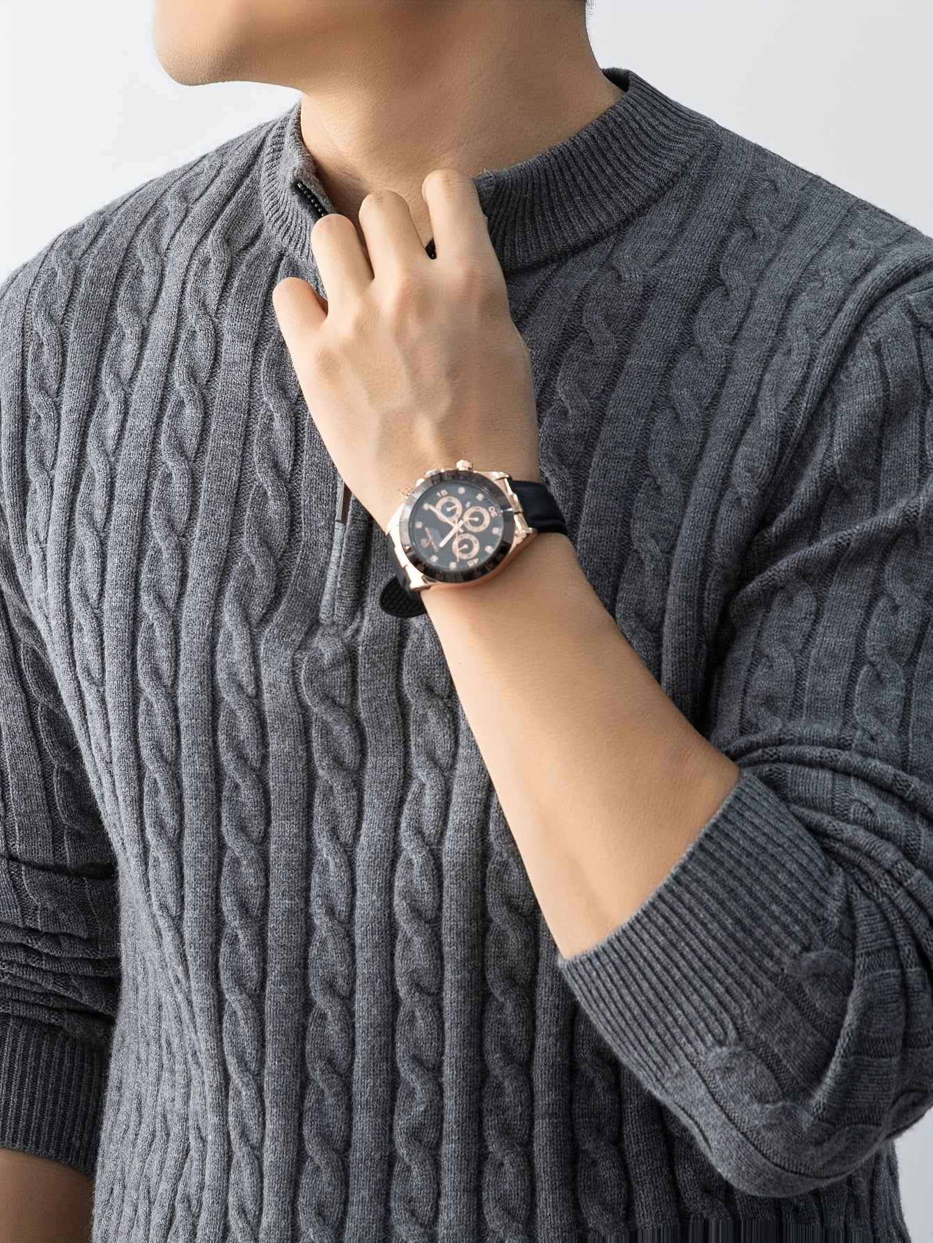 Men's Autumn Winter Zip Collar Pullover Sweater with Velvet