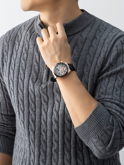 Men's Autumn Winter Zip Collar Pullover Sweater with Velvet