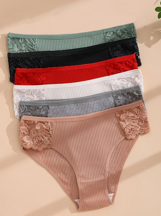 5-Pack Women's Cotton Briefs with Lace Contrast, Breathable Comfort - ayq