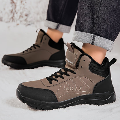 Men's Mid-Top Outdoor Sneakers | Plush Lining for Warmth | Durable MD Sole | All-Season Comfort | Stylish Black | Casual Walking Shoes with Hook & Loop Fastener | Ideal for Travel and Everyday Use