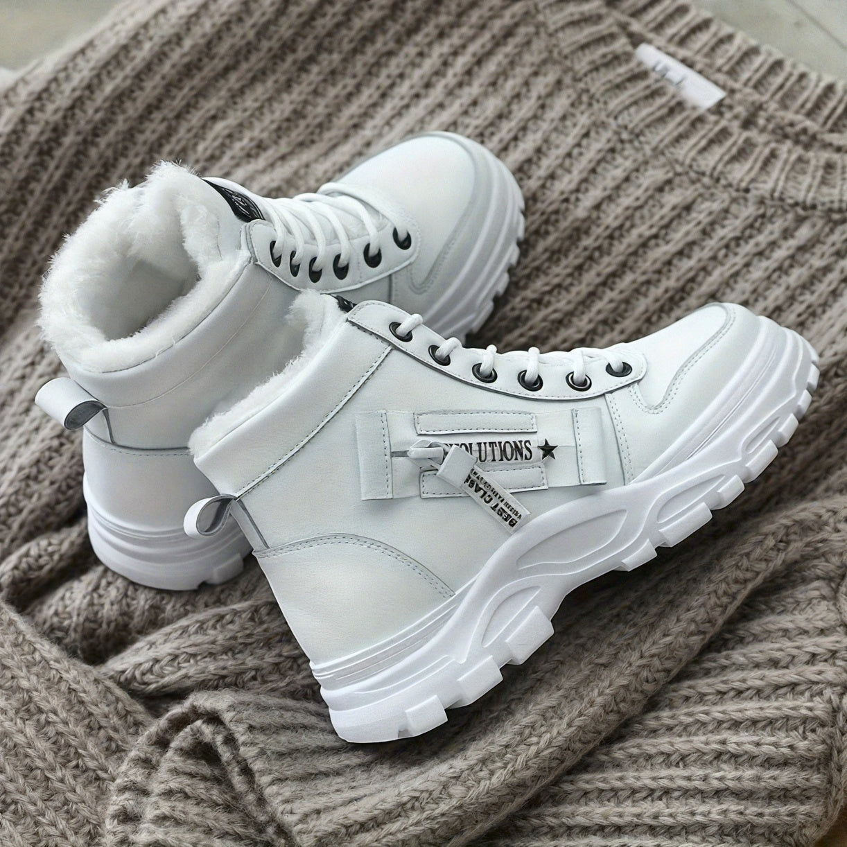 Women'S Chunky Platform Ankle Boots - Winter Warm Lace-Up Shoes with Thick Platform Heel, Slip-Resistant Rubber Sole - Synthetic Cover Upper - for Everyday, Formal, Cold Weather - Black/White/Khaki - Easy-Clean & Durable Desi