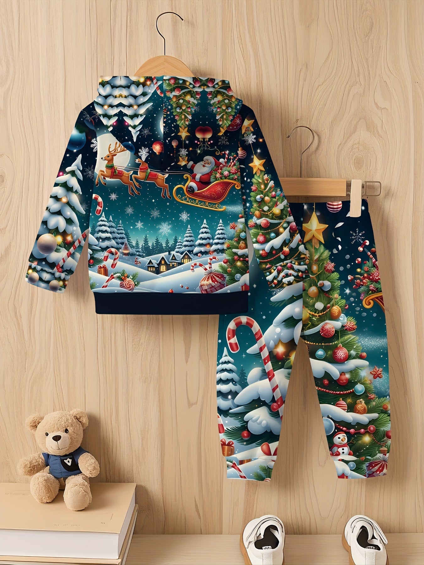 2pcs Boys' Christmas Outfit Set with Snowman & Gingerbread for Man Print Hooded Sweatsuit & Snowflake Pants - Cozy Winter Clothes for to 5 Years, Machine Washable Soft Fabric, Ideal Christmas Gift for Boys (Winter Party & Cas