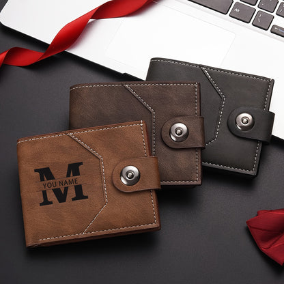 1pc Custom Unisex Wallet, Personalized Initial Name Gender-Neutral Business Wallet with Snap Closure, Multiple Card Slots, Credit Card Holder, Coin Purse, Available in Black, Dark Brown, Light Brown