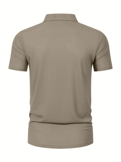 Men'S Summer Short Sleeve Polo Shirt, Soft Logo Fabric, Breathable Lightweight Casual Business Casual, Geometric Pattern, Lapel Collar, Medium Stretch, Regular Fit, Button Detail, Outdoor and Office Wear, Comfortable Everyday - ayq