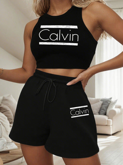 Women's Casual Two-Piece Set with Sleeveless Top & Shorts