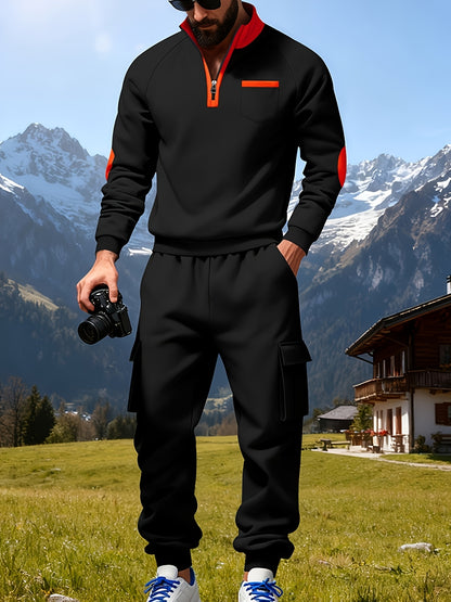 Men's New Product: Men's Casual Sportswear Set for Outdoor Workwear and Daily Commuting, Fashionable Hoodless Sweatshirt with Lining and Extra Thickness, Suitable for Outdoor Walks