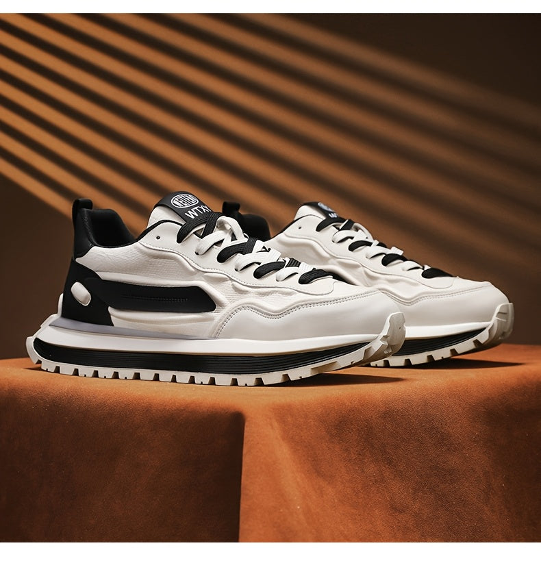 Men's Breathable Casual Sneakers - Trendy Low-Top Lace-Up Sneakers with Soft Rubber Sole, White  Black Design for Spring/Summer, Perfect for Running and Casual Attire, Versatile Running Footwear   Sporty Aesthetic Shoes   Co