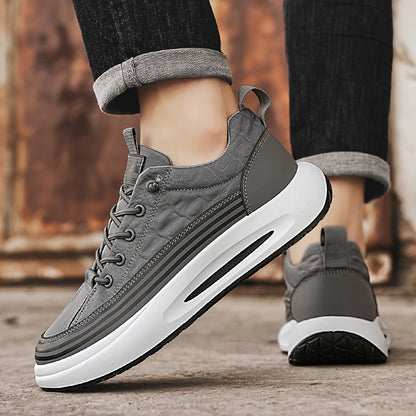 Men's Breathable Casual Sneakers - 2025 Spring New Design, Low-Top Elastic Lace-Up, Grey  White PU Upper with Cushioned EVA Insole  Durable PVC Sole for All-Season Outdoor Running, Gym, Daily Wear, Gym Shoes, Sleek Sporty D