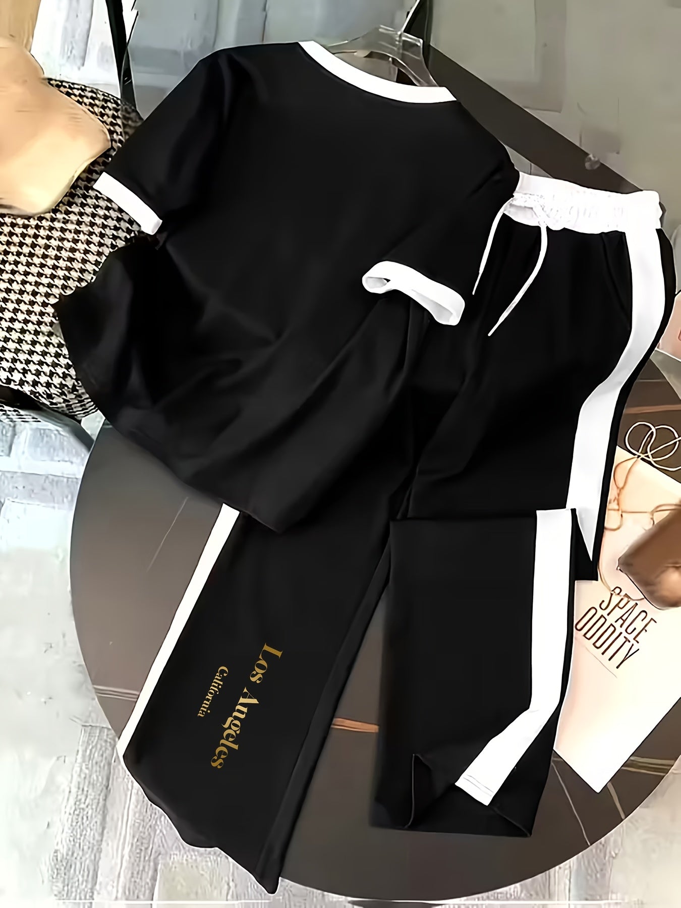 Women's Casual 2pc Polyester Set with Color Block Design